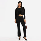 BlissClub AM:PM Cotton Flare Pants - Lite,Regular Below 54, Cotton Pants, Belt Buckles, Classic Patch Pockets, High Waist