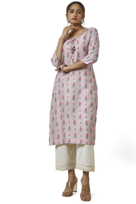 Soch Women Muslin Blend Floral Print Kurta with Faux Mirror