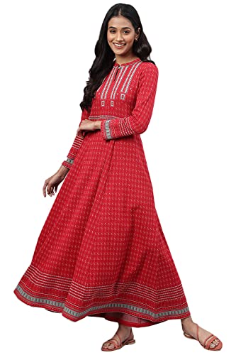 Aurelia Women Dark Red Cotton Blend Geometric Yarn Dyed A-Line Dress_22Noa13719-703616_Xxl