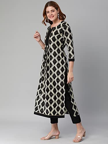 ANNI DESIGNER Womens Cotton Blend Straight Floral Printed Kurta and Pant (Chix Black-SM_S_Black_Small)