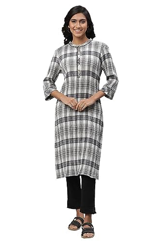 Aurelia White & Black Check Printed Casual Kurta (Size: L)-24Aua14305-704332