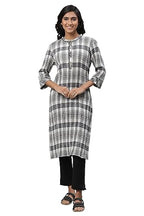 Aurelia White & Black Check Printed Casual Kurta (Size: L)-24Aua14305-704332