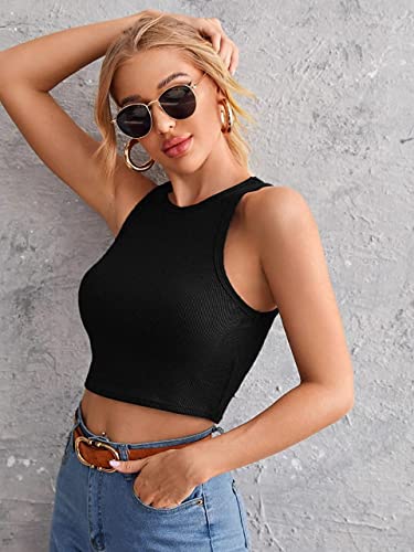 Greciilooks Womens Ribbed Regular Fit Jeans Tops (Black, X-Large)