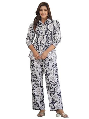 GRECIILOOKS Womens Rayon Printed Classic Kurta Set (GL-W2176&TR1142_Black_L)