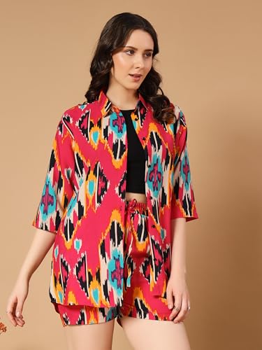 Kzully Rayon Floral | Co-Ord Set With Two-Piece Dress, Top, Shorts | Casual Co-Ordination | Full Pair Set | Fancy Full Pair Set