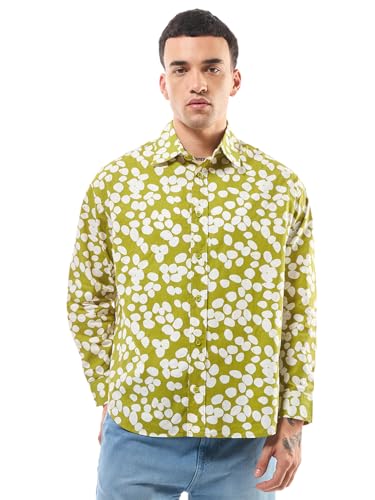Bewakoof Mens All Over Printed Oversized Fit Full Sleeve Spread Collar Cotton Shirt_ 620467 Yellow XL