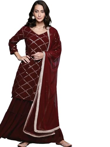 Fashion Basket Georgette Kurta Plazzo Set For Women (In, Alpha, S, Regular, Maroon)