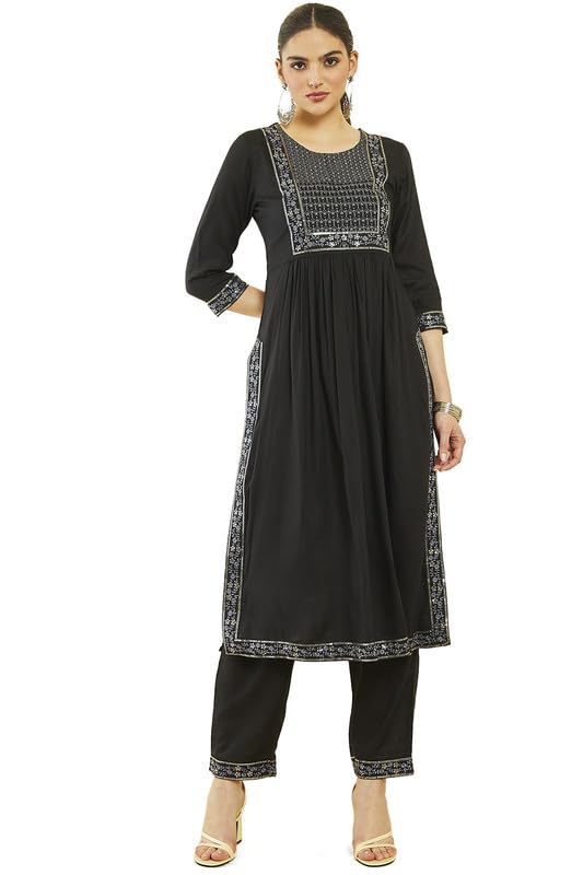 Soch Women Rayon Slub Sequin Embroidered Nyra Cut Kurta Sets