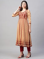 ANNI DESIGNER Womens Georgette Chikankari Embroidered Anarkali Kurti (NAAV-Beige-SM_M_Beige_Medium)