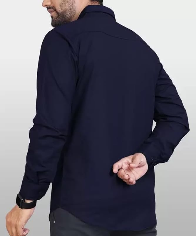 Tee Projekt Mens Regular Fit Solid Soft Touch Cotton Casual Shirt with Pocket Design with Spread Collar & Full Sleeves. Dark Bl