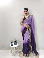 Shiv Textiles Womens Gorgette Less Border Zip And Go Pre-Stitched Saree  Effortless Wear & Comfort : Ready To Wear Saree(Sb-St-R
