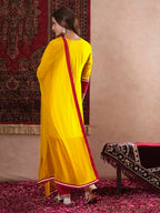 ANNI DESIGNER Womens Cotton Blend Straight Solid Kurta with Pant & Dupatta (PANAI Yellow_XL_Yellow_X-Large)