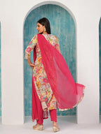 ANNI DESIGNER Womens Cotton Blend Printed Straight Kurta with Pant & Dupatta (Ruth Pink-NW_L_Pink_Large)