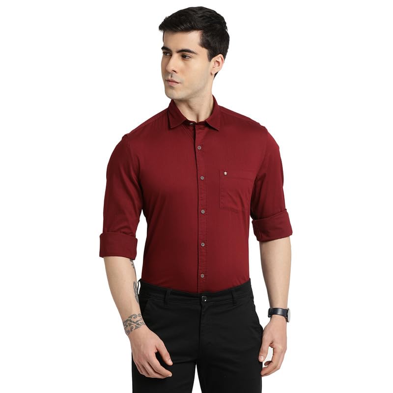 Turtle Men Solid Slim Fit Maroon Printed Full Sleeve Casual Shirt