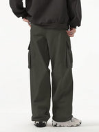 Greciilooks MenS Loose Low Rise Cargo Pants | Baggy 6 Pocket Lower Pant | Casual Cotton Pents | Formal Trousers Green