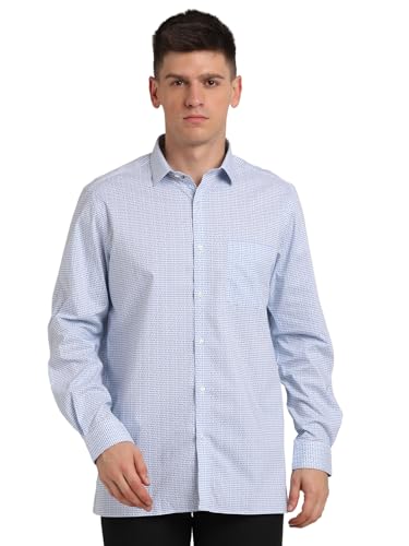 Turtle Men Cotton Stretch Printed Regular Fit Light Blue Formal Shirt