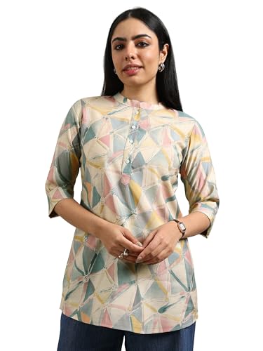 Libas WomenS Silk Blend Geometric Straight Kurti (29391O