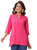 Libas Womens Woven Design Cotton Blend Straight Kurti For Women Pink