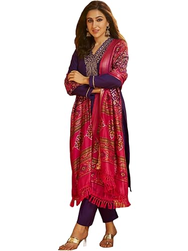 Anni Designer WomenS Rayon Viscose Embroidered Straight Kurta With Pant & Dupatta (Guzarish Begani_Xl_Begani_X-Large)