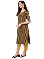 LookMark Womens Yellow and Black Striped Cotton Blend Straight Stitched Kurta