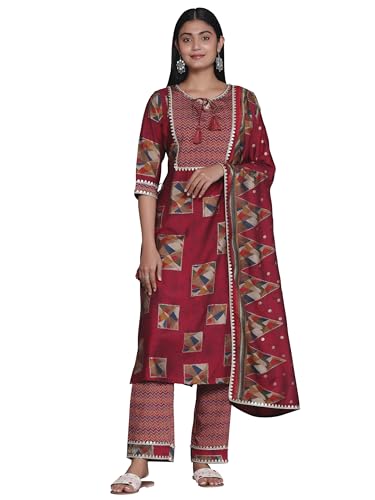 Libas Women'S Silk Blend Kurta Set (35307_Maroon