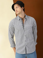 Thomas Scott Mens 100% Cotton Full Sleeves Slim Fit Solid Casual Shirt Dark Navy