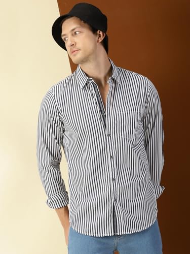 Thomas Scott Mens 100% Cotton Full Sleeves Slim Fit Solid Casual Shirt Dark Navy