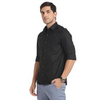 Turtle Men Pure Cotton Black Self Design Slim Fit Formal Shirts