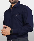 Tee Projekt Mens Regular Fit Solid Soft Touch Cotton Casual Shirt with Pocket Design with Spread Collar & Full Sleeves. Dark Bl