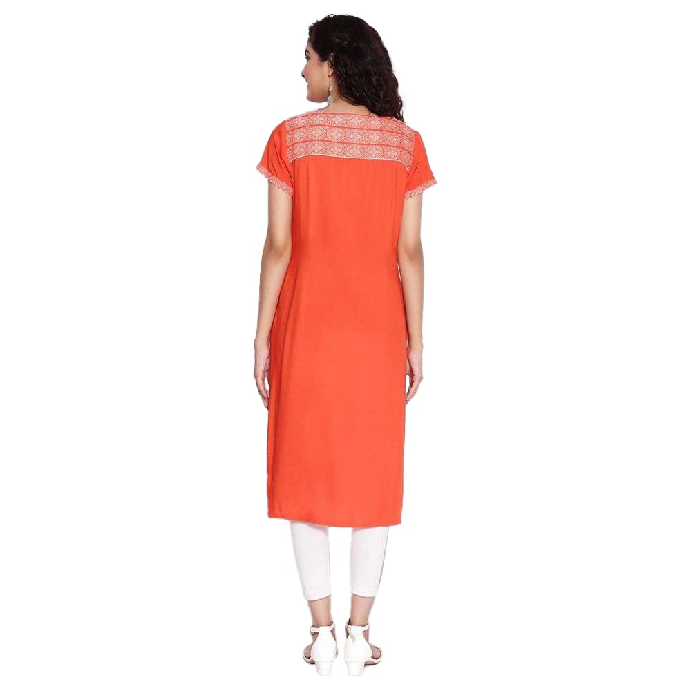 Aurelia Round Neck Cotton Womens Knee Length Kurta (S21Aua11871C001, Orange, Extra Small)