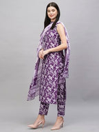 ANNI DESIGNER Womens Rayon Blend Straight Printed Kurta with Pant & Dupatta (Ball-Purple-RKG_XL_Purple_X-Large)