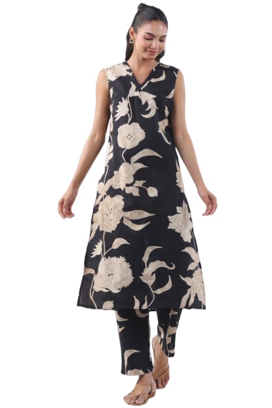 ANNI DESIGNER Women s Kurta with Trousers, Black, S