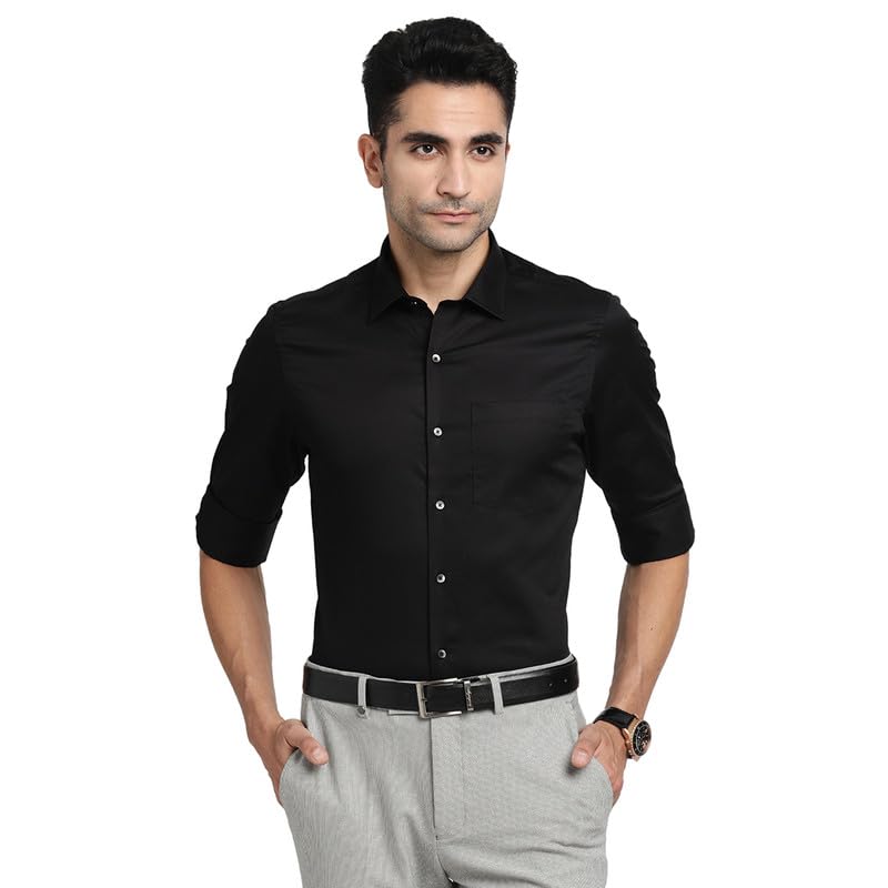 Turtle Men 100% Cotton Black Solid Slim Fit Formal Shirts