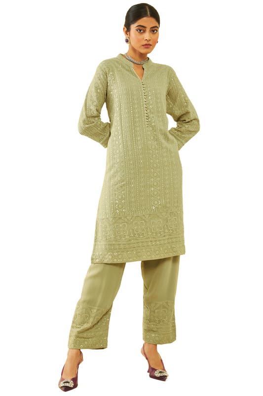 Soch Women Georgette Floral Embroidered Kurta Set with Sequin Embellishments