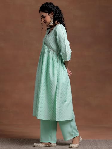 Libas Womens Woven Design Silk Blend A-Line Kurta With Trousers