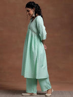 Libas Womens Woven Design Silk Blend A-Line Kurta With Trousers