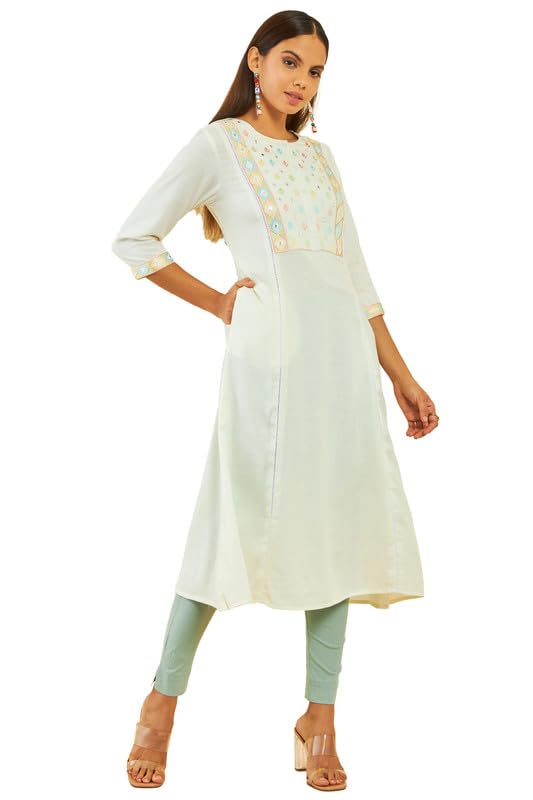 Soch Women Cotton Embroidered A-Line Dress Kurta with Pocket