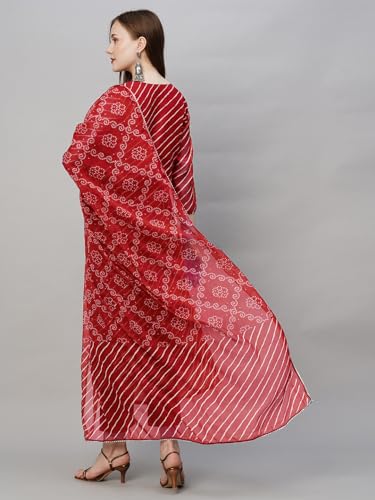 ANNI DESIGNER Womens Cotton Blend Straight Printed Kurta with Pant & Dupatta (DOREMI-RED-BHN_XL_Red_X-Large)