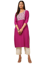 Soch Womens Magenta Rayon Embroidered Kurta With Sequins