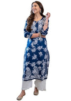 GoSriKi Womens Rayon Blend Chikankari Embroidered Straight Kurta (SCEROS-Cerosin-GS_XL_Blue_X-Large)