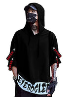 Eyebogler Mens Loose Fit Half Sleeves Hooded Neck Printed T-Shirt Black White