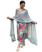 ANNI DESIGNER Womens Cotton Blend Straight Printed Kurta with Pant & Dupatta (AD312 Green_M_Green_Medium)