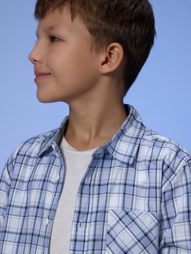 The Souled Store Plaid: Light Blue, White Young Boys Long Sleeves Collared Neck Button Front Regular Fit Cotton Shirts