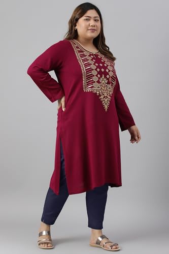 Aurelia Women Baton Rouge Acrylic Solid Yarn Dyed Straight Kurta