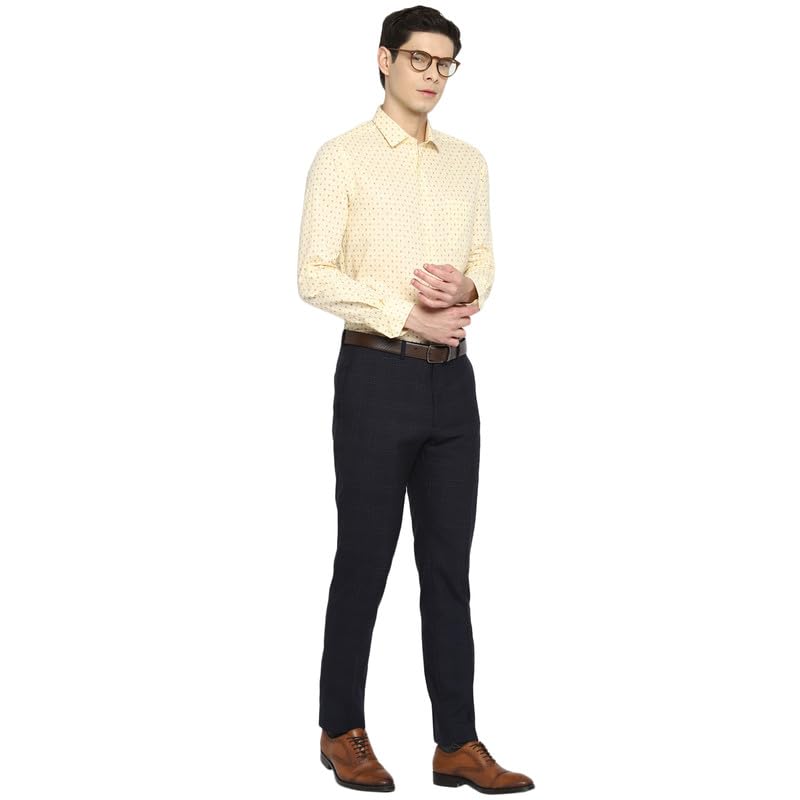 Turtle Men Cotton Linen Light Yellow Slim Fit Printed Shirts