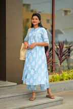 ANNI DESIGNER Womens Rayon Viscose Straight Printed Kurta with Pant (KOPEK Sky_S_Sky Blue_Small)