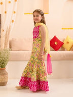 Pspeaches Girls Floral Printed Pure Cotton Kurta With Sharara With Dupatta