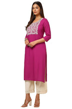 Soch Womens Magenta Rayon Embroidered Kurta With Sequins