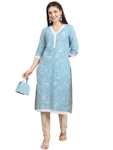 Ketch WomenS Cotton Blend Regular Fit Kurta (Khku000504_Light Blue