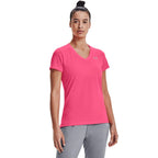 Under Armour womens Tech V-Neck Short-Sleeve T-Shirt , Cerise (653)/Metallic Silver , Small